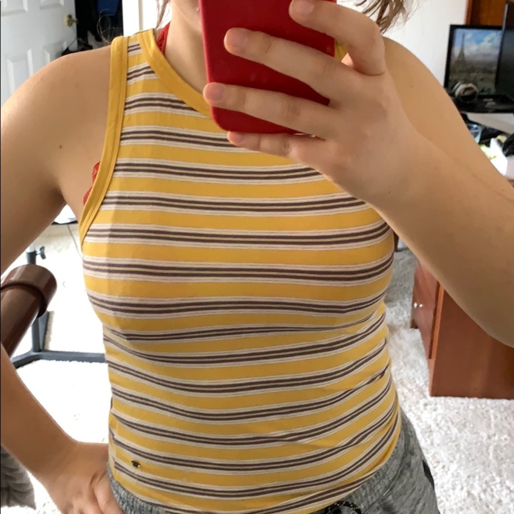 ae yellow and purple striped high neck tank top